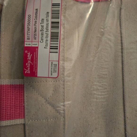 Thirty-One Gifts Canvas Boat Tote Coastal Neon Pink Colorblock - Picture 2 of 3